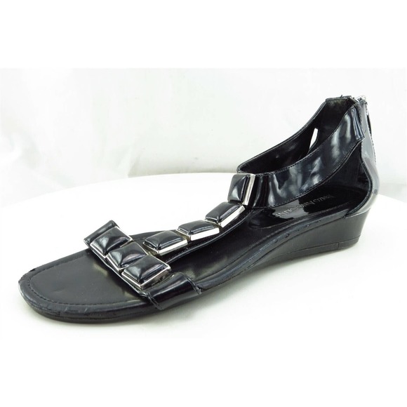 Enzo Angiolini Sz 6 M Black Gladiator Patent Leather Women Sandals Eanusa‎ - Picture 1 of 7